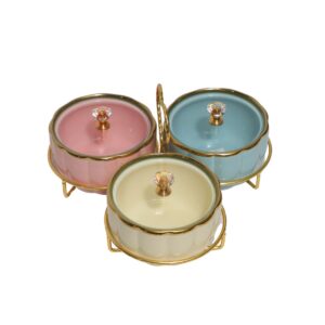 Luxury Chini Bowl Set of 3 with Golden Embossed Wireframe - Image 1