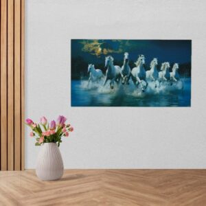 7 Running White Horses Acrylic Painting | Vastu & Feng Shui Lucky Wall Art - Image 5