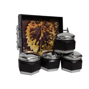 Luxury Hexagonal Black Container Set with Silver Lids - Image 6