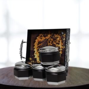 Luxury Hexagonal Black Container Set with Silver Lids - Image 1