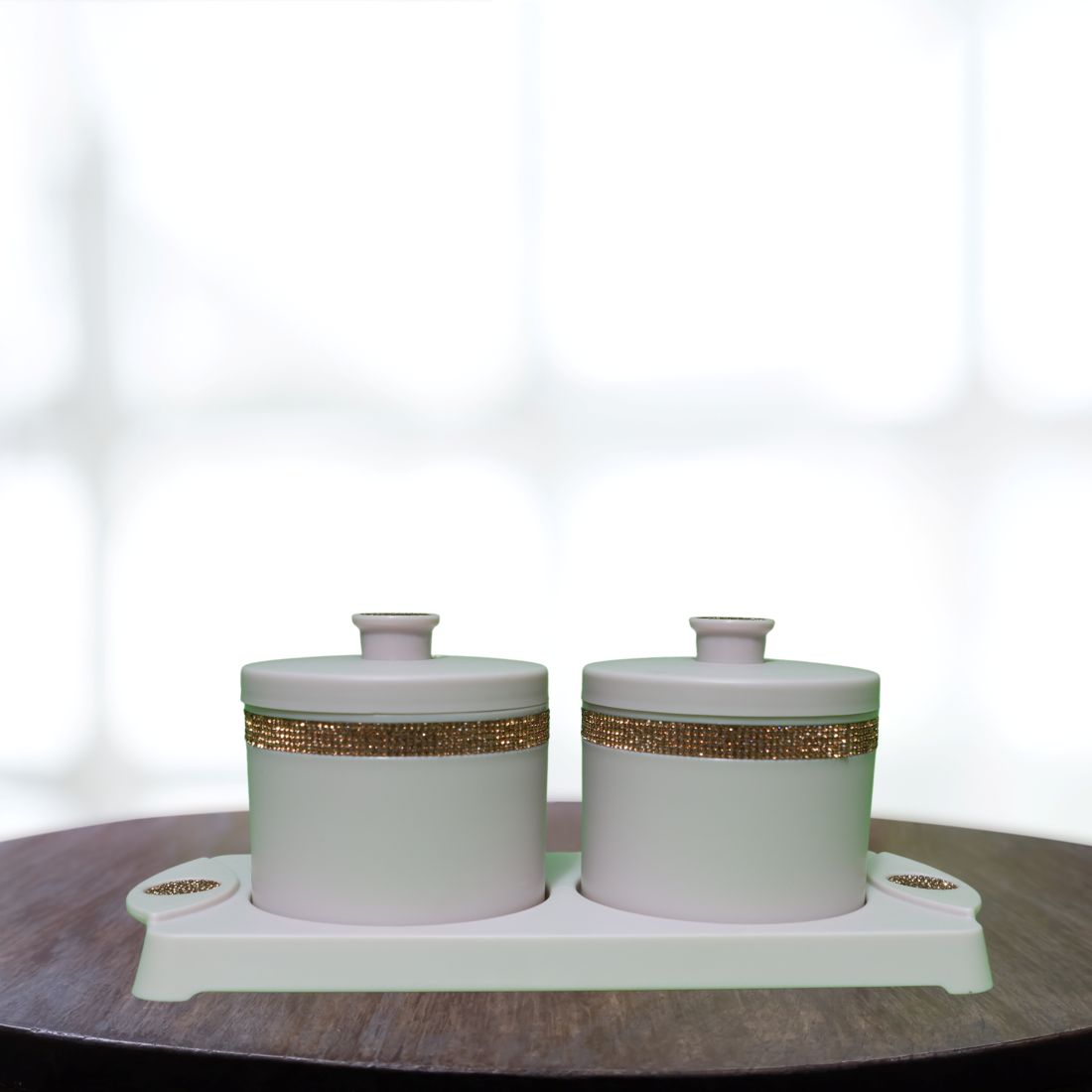 Luxury White Container Set with Gold Detailing and Tray