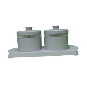 Elegant White Container Set with Silver Embellishments and Tray - Image 4