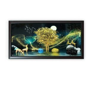Golden Deer & Tree 3D Acrylic Painting - Image 1