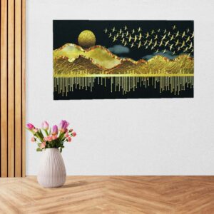 Luxury Golden Mountains & Birds Acrylic Painting - Image 1
