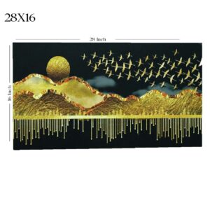 Luxury Golden Mountains & Birds Acrylic Painting - Image 5