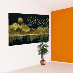 Luxury Golden Mountains & Birds Acrylic Painting - Image 4
