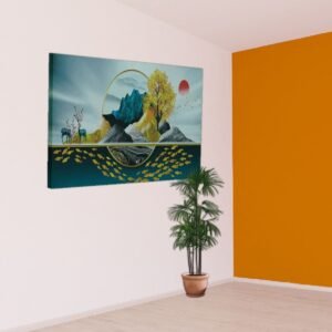 Modern Abstract Nature Wall Painting | Golden Tree & Mountain Landscape Art | Framed Acrylic Décor | 28x16 Inch - Image 4