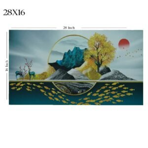 Modern Abstract Nature Wall Painting | Golden Tree & Mountain Landscape Art | Framed Acrylic Décor | 28x16 Inch - Image 5
