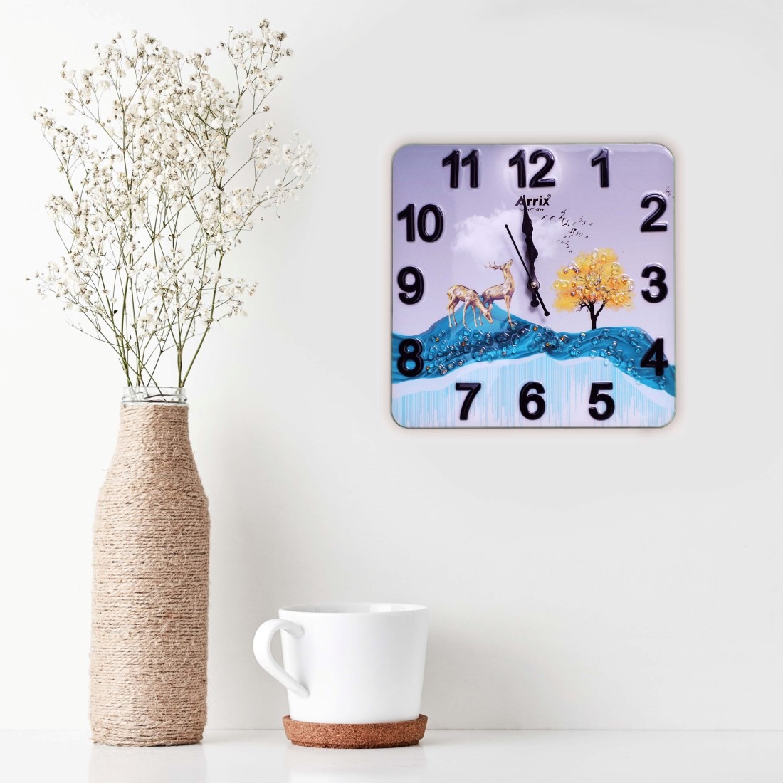 Scenic Blue Mountain and Golden Deer Design Wall Clock