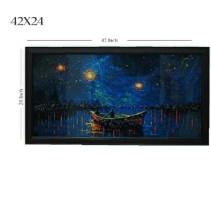 Starry Night Lake Boat Acrylic Painting - Image 2