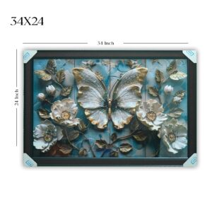 Luxury 3D Acrylic Painting White Butterfly & Floral Wall Art - Image 5