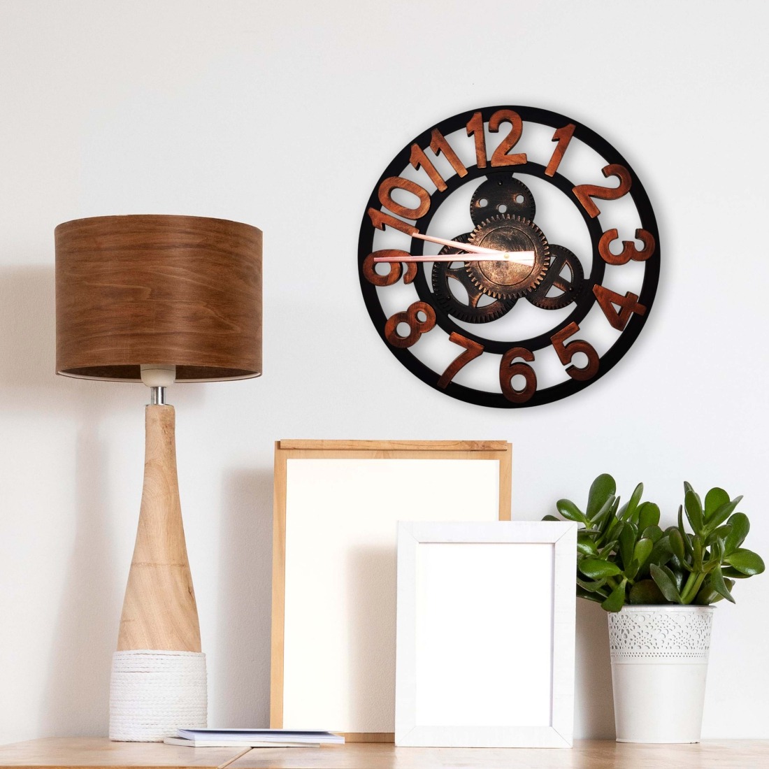 Mechanical Copper Wall Clock with Gears