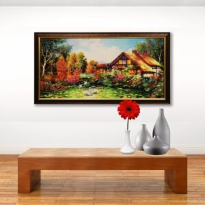 Cottage Garden Resin Painting with Swans - Image 1
