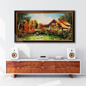 Cottage Garden Resin Painting with Swans - Image 4