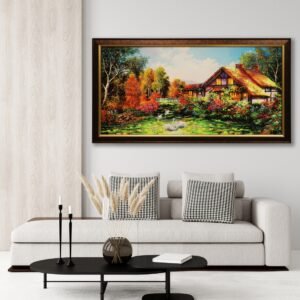 Cottage Garden Resin Painting with Swans - Image 5