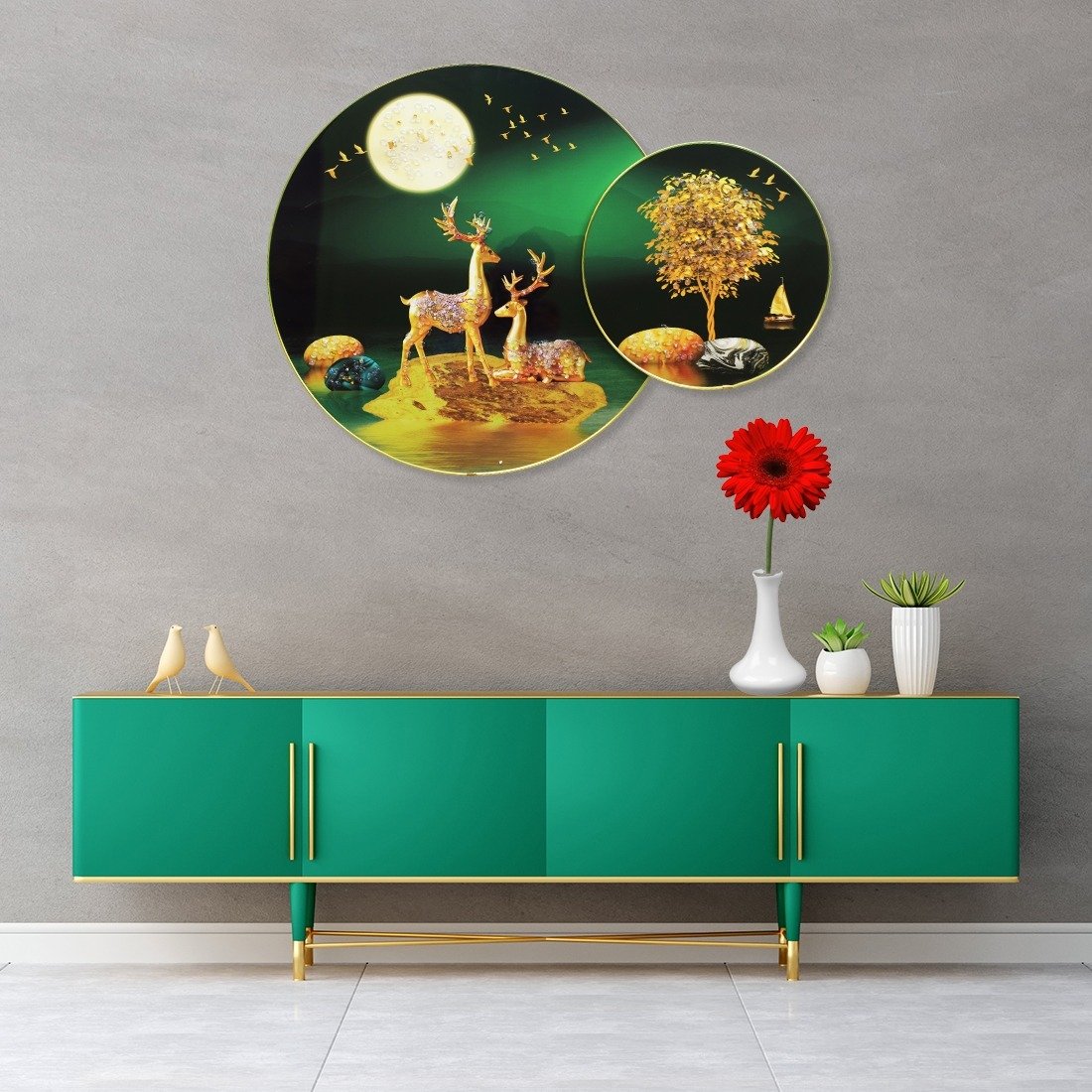 Golden Dear with mood Green BG