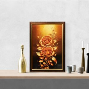Golden Roses Crystal Embossed Framed Painting - Image 1