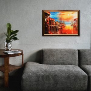 Harbor Sunset Crystal Embossed Framed Painting - Image 4