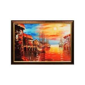Harbor Sunset Crystal Embossed Framed Painting - Image 5