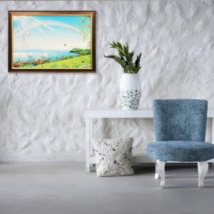 Lakeside Serenity Crystal Embossed Framed Painting - Image 1