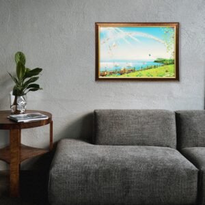 Lakeside Serenity Crystal Embossed Framed Painting - Image 5