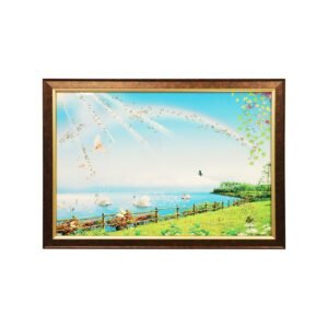 Lakeside Serenity Crystal Embossed Framed Painting - Image 6