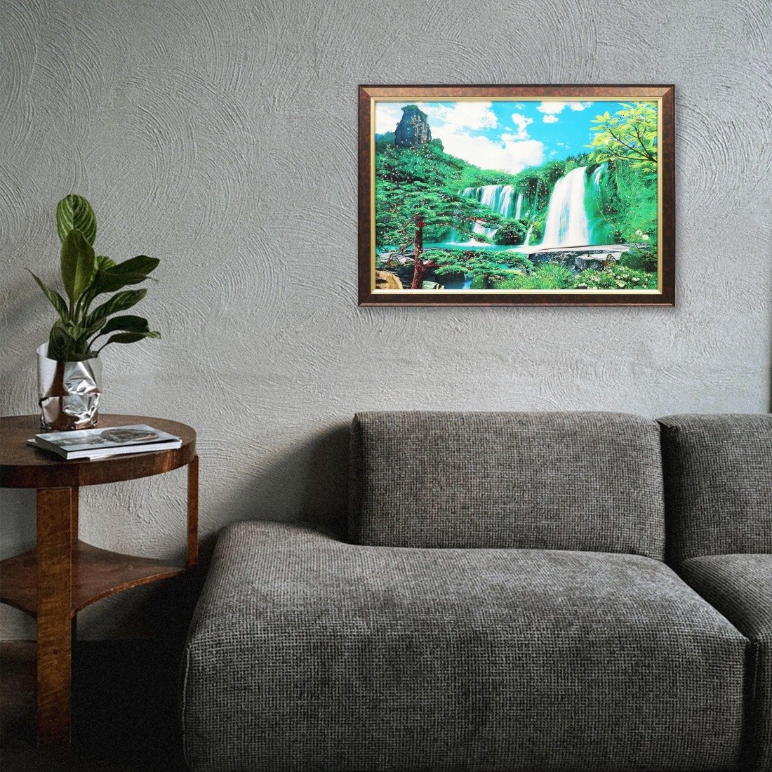 Lush Waterfalls Crystal Embossed Framed Painting