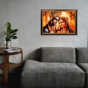 Radha Krishan Couple Crystal Embossed Framed Painting - Image 1