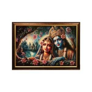 Radha Krishan Sunset Crystal Embossed Framed Painting - Image 5