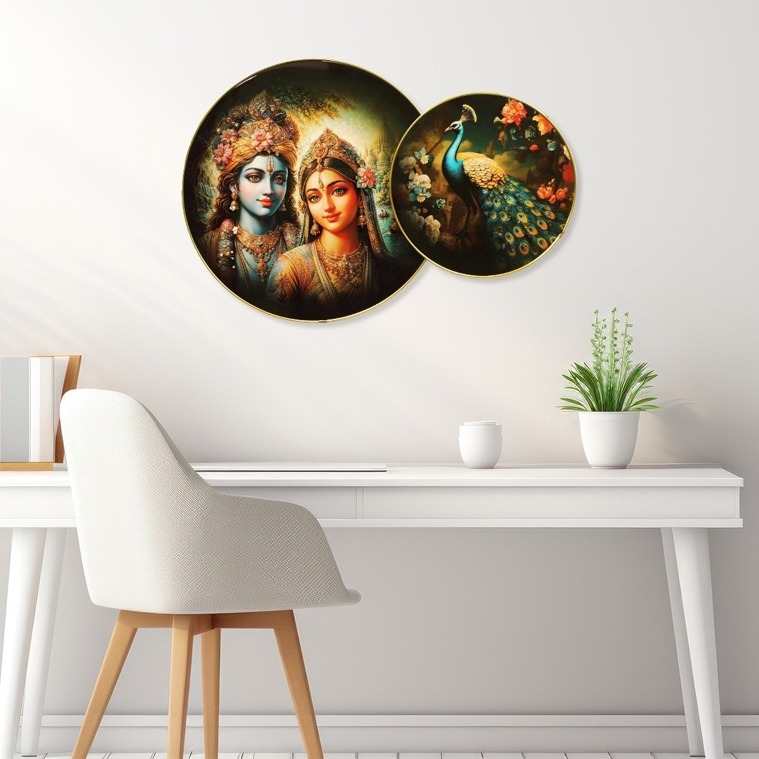 Radha Krishna with Majestic Peacock