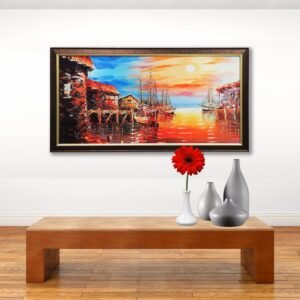 Resin Sunset Harbor Wall Painting - Image 3