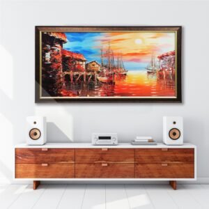 Resin Sunset Harbor Wall Painting - Image 4