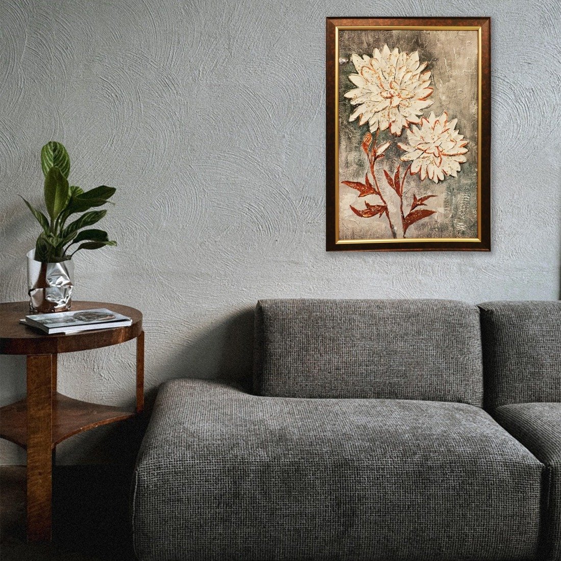 White Flowers Crystal Embossed Framed Painting